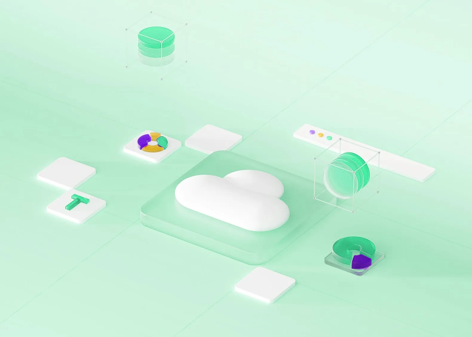 Illustration of a cloud with website, hosting and domain icons